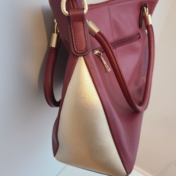 Foxer Red Gold Leather Shoulder Bag Large Tote Purse Handbag Satchel 2 Handle - Picture 4 of 15